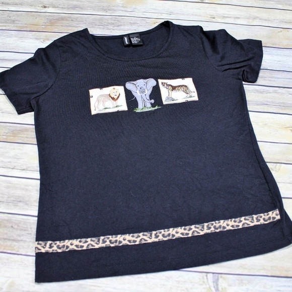 Jason Maxwell Top Size Small Safari Animals Black - Picture 2 of 5